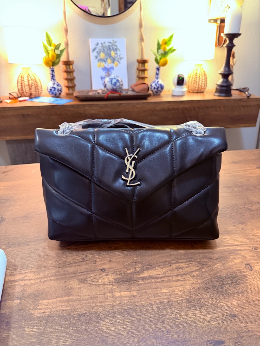 Black Quilted Leather Shoulder Bag with Silver YSL Logo - Picture 3 of 13